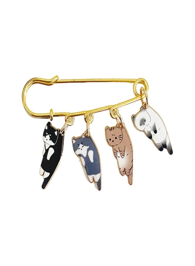 POYAMUSE Lovely Cat Charms Gold-Tone Safety Pins - Calico, Ginger, Siamese Cat Dangle Accessory Brooch Pin for Cat Lover Gift-ginger - Image 1