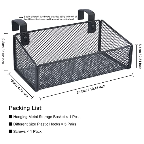 MATIMASU Bedside Caddy Hanging Storage Basket Beside Shelf Metal Organizer for Collage Dorm Bunk Bed,Hospital Bed,Baby Bed - Bedroom Essentials for Magazine,Remote Control,Phone,Drinks (Black) - Image 2