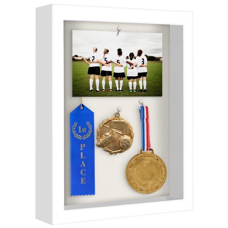 Americanflat Americanflat 85x11 Shadow Box Frame with ShatterResistant Glass  Silhouette Collection  Large Shadow Box Display Case for Tabletop and Wall Display  White with Soft Felt Back 