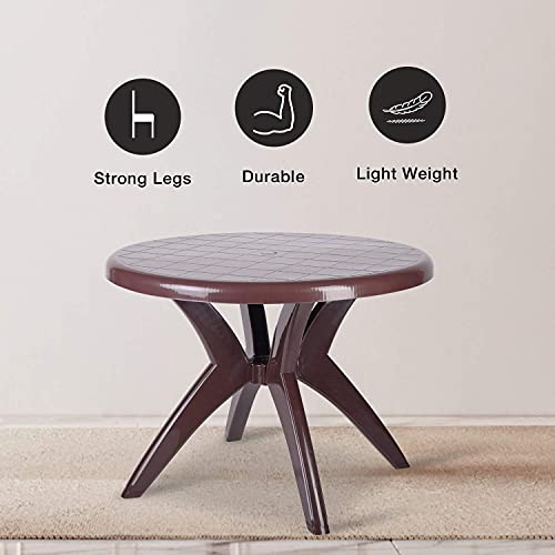 SkyGlamour Supreme Marina 4 Seater Round Plastic Dining Table for Indoor/Outdoor Use (Color:Globus Brown, Pack of 1) - Image 3