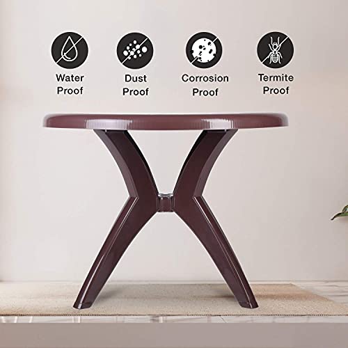 SkyGlamour Supreme Marina 4 Seater Round Plastic Dining Table for Indoor/Outdoor Use (Color:Globus Brown, Pack of 1) - Image 5