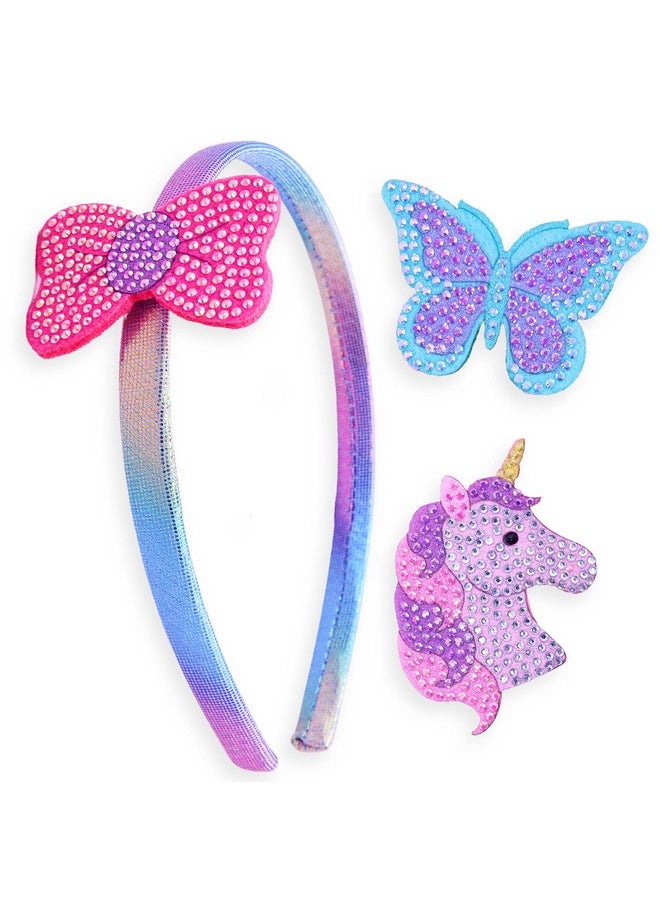 FROG SAC Interchangeable Charm Headbands For Girls Butterfly Bow Unicorn Kids Headband Sparkle Rhinestone Little Girl Hair Bands Sparkly Toddler Hair Accessories For Children  - Image 2
