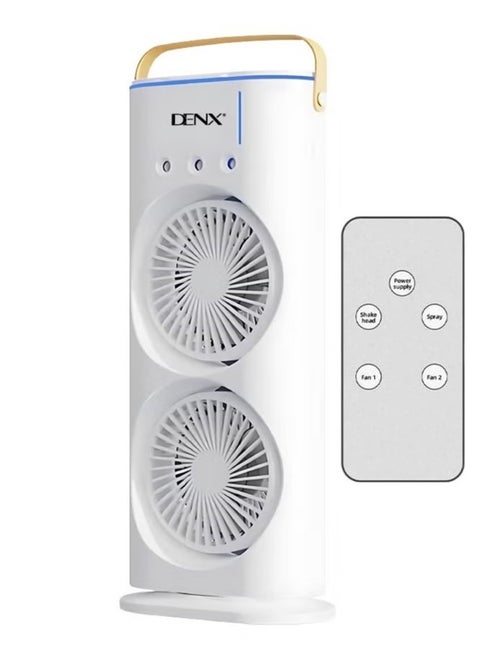 Portable Double-Ended Spray Fan With Remote Control – Power by USB Type C Mist Cooling Tower Fan with 90° Rotation,– Mini Desktop Air Circulator, 280 ml Water Tank, 3 Air Speeds & 3 Cooling Mist, 90° Left and Right Rotation, 7 LED Mobile Air Conditioner for Room, Homes and Office
