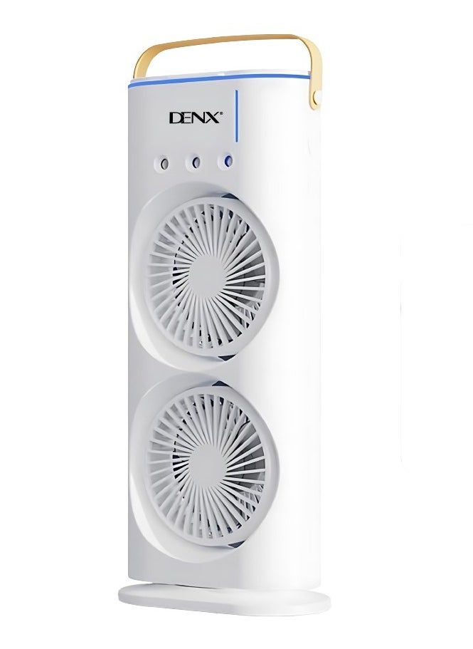Denx - Portable Double-Ended Spray Fan With Remote Control – Power by USB Type C Mist Cooling Tower Fan with 90° Rotation,– Mini Desktop Air Circulator, 280 ml Water Tank, 3 Air Speeds & 3 Cooling Mist, 90° Left and Right Rotation, 7 LED Mobile Air Conditioner for Room, Homes and Office - Image 1
