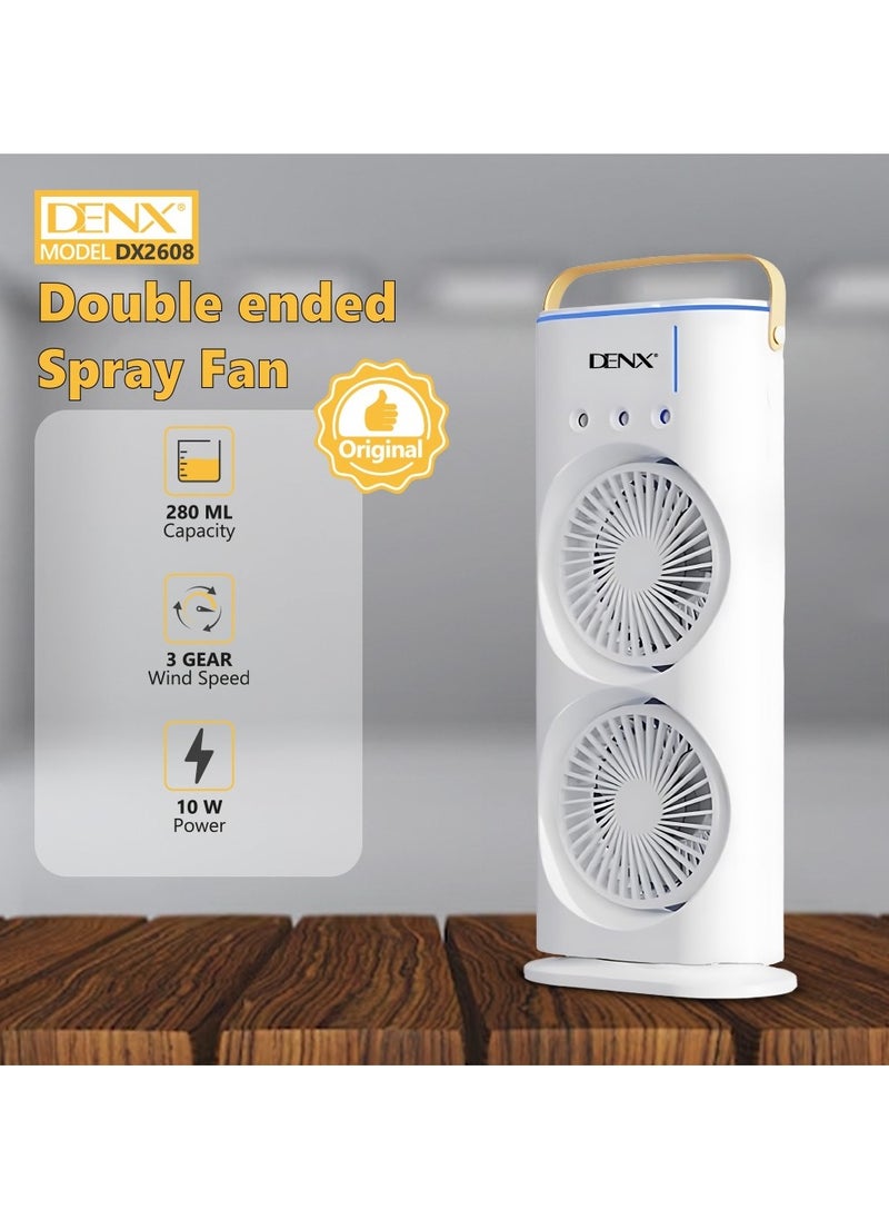 Denx - Portable Double-Ended Spray Fan With Remote Control – Power by USB Type C Mist Cooling Tower Fan with 90° Rotation,– Mini Desktop Air Circulator, 280 ml Water Tank, 3 Air Speeds & 3 Cooling Mist, 90° Left and Right Rotation, 7 LED Mobile Air Conditioner for Room, Homes and Office - Image 1