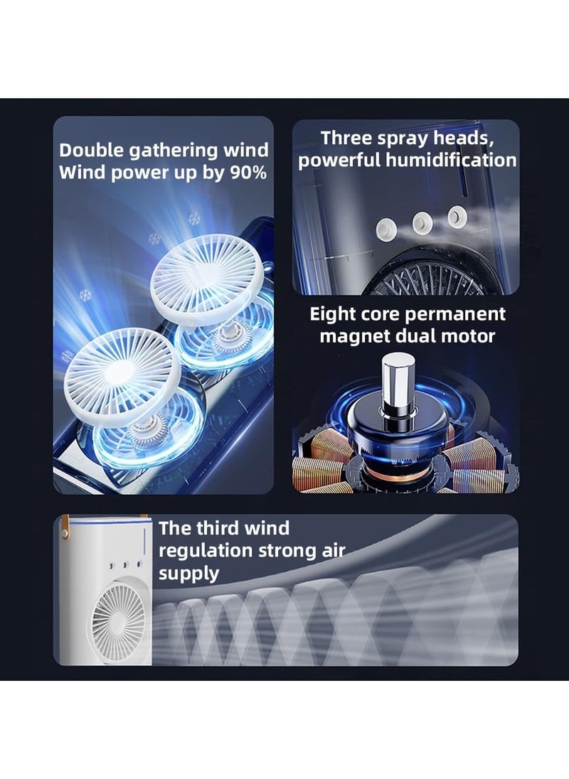 Denx - Portable Double-Ended Spray Fan With Remote Control – Power by USB Type C Mist Cooling Tower Fan with 90° Rotation,– Mini Desktop Air Circulator, 280 ml Water Tank, 3 Air Speeds & 3 Cooling Mist, 90° Left and Right Rotation, 7 LED Mobile Air Conditioner for Room, Homes and Office - Image 1