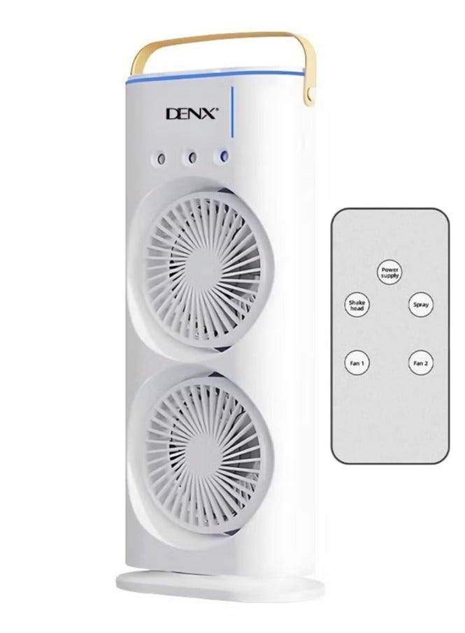 دينكس مروحة رذاذ محمولة مزدوجة الأطراف مع ريموت تحكم عن بعد - مروحة برج رذاذ  مع دوران 90 درجة، - موزع هواء صغير لسطح المكتب، خزان مياه سعة 280 مل، 3 سرعات هواء و3 رذاذ تبريد، دوران 90 درجة يسارًا ويمينًا، مكيف هواء متنقل بـ 7 مصابيح LED للغرف والمنازل والمكاتب - Image 2