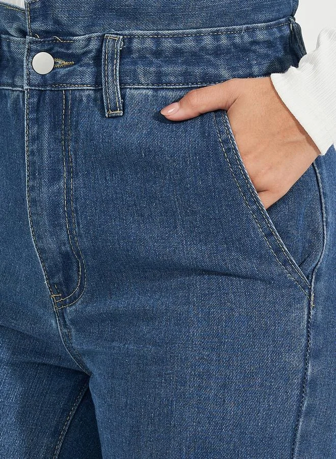 Styli High Rise Straight Fit Paper Bag Waist Jeans