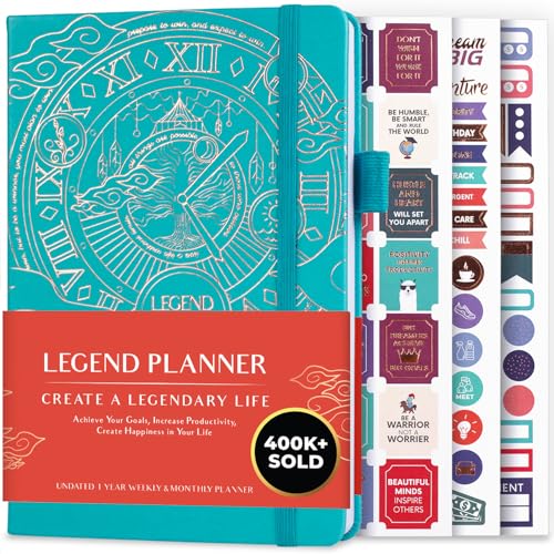 Legend Planner – Weekly & Monthly Life Planner to Hit Your Goals & Live Happier. Organizer Notebook & Productivity Journal. A5 (Turquoise) - Image 1