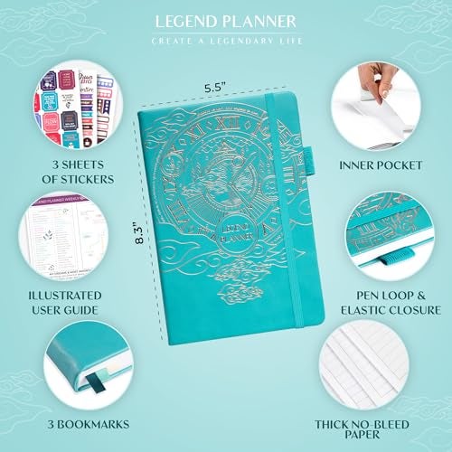 Legend Planner – Weekly & Monthly Life Planner to Hit Your Goals & Live Happier. Organizer Notebook & Productivity Journal. A5 (Turquoise) - Image 2