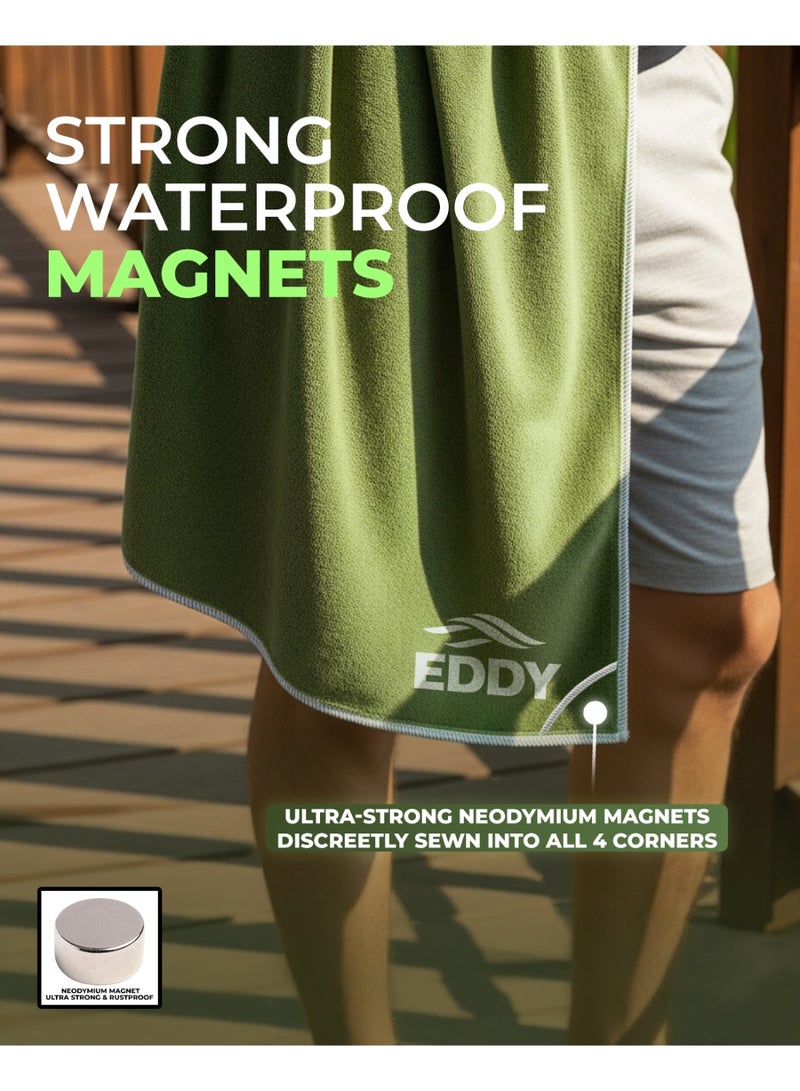 إيدي سبورتس منشفة ايدى المغناطيسية – منشفة  شاطئ مغناطيسية ذكية، مقاومة للرمل وسريعة الجفاف من خامة المايكروفايبر سويد، خفيفة الوزن وسهلة الحمل، مثالية للشاطئ، المسبح، السيارة، التخييم، اليوجا والجيم (190×90 سم) - Image 3