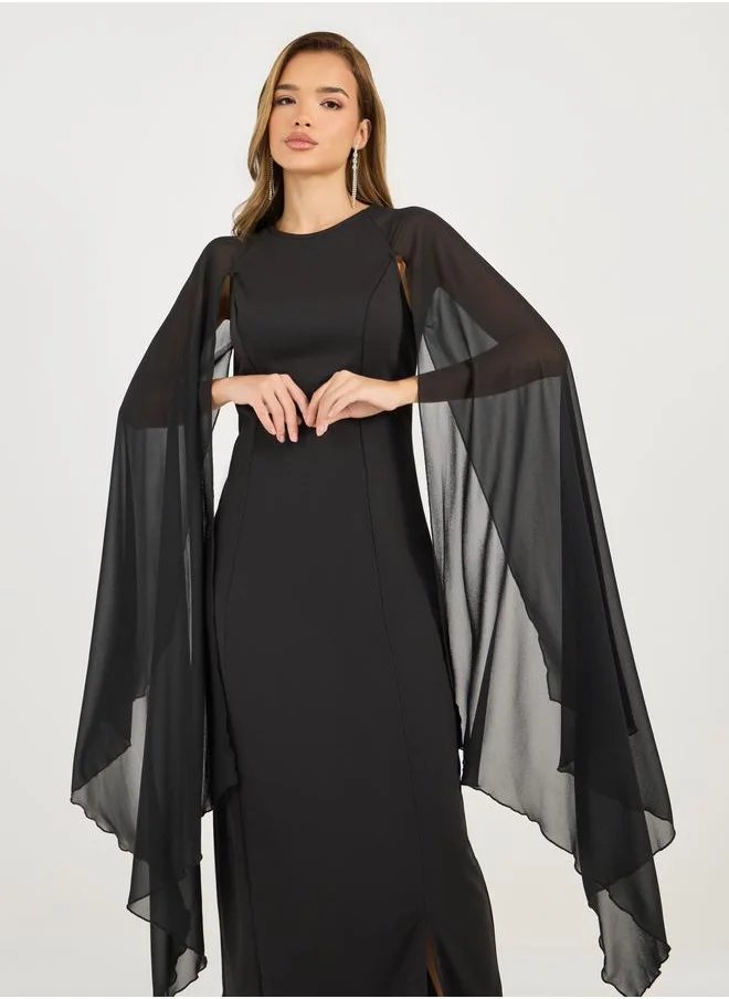 Styli Styli Draped Cape Sleeves Shift Maxi Dress