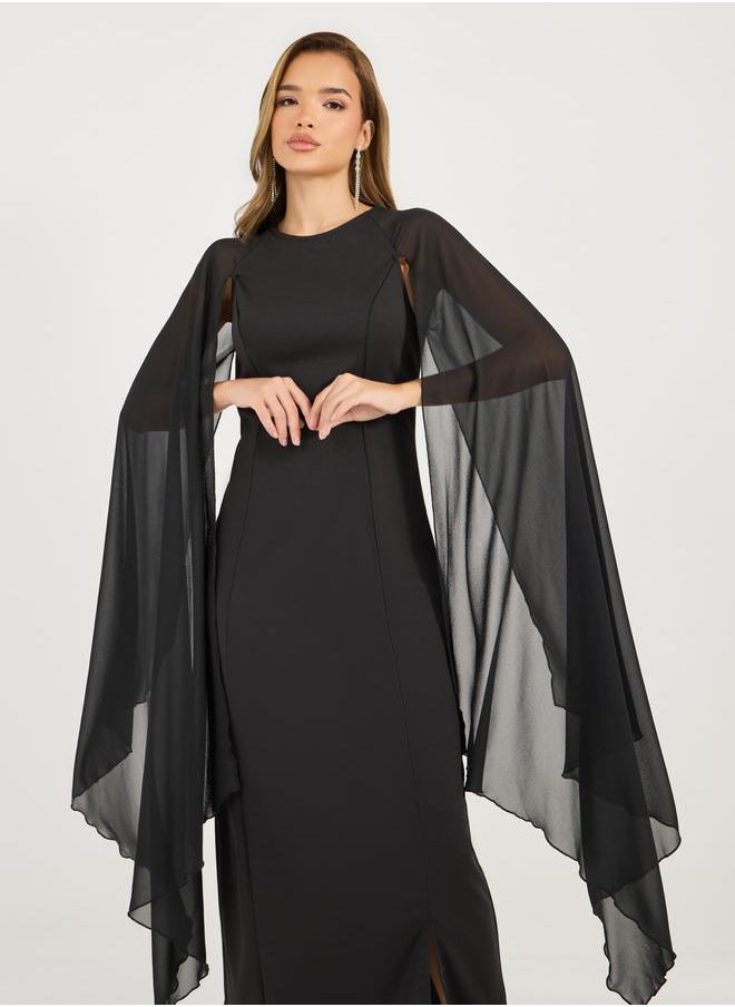 Styli Styli Draped Cape Sleeves Shift Maxi Dress  - Image 2