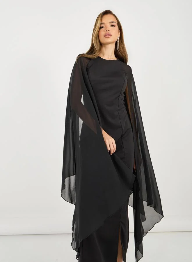 Styli Styli Draped Cape Sleeves Shift Maxi Dress