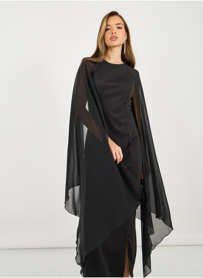 Styli Styli Draped Cape Sleeves Shift Maxi Dress  - Image 4