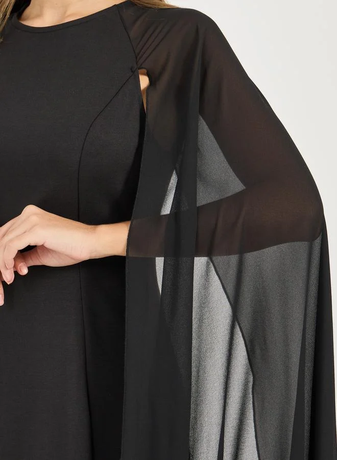 Styli Styli Draped Cape Sleeves Shift Maxi Dress