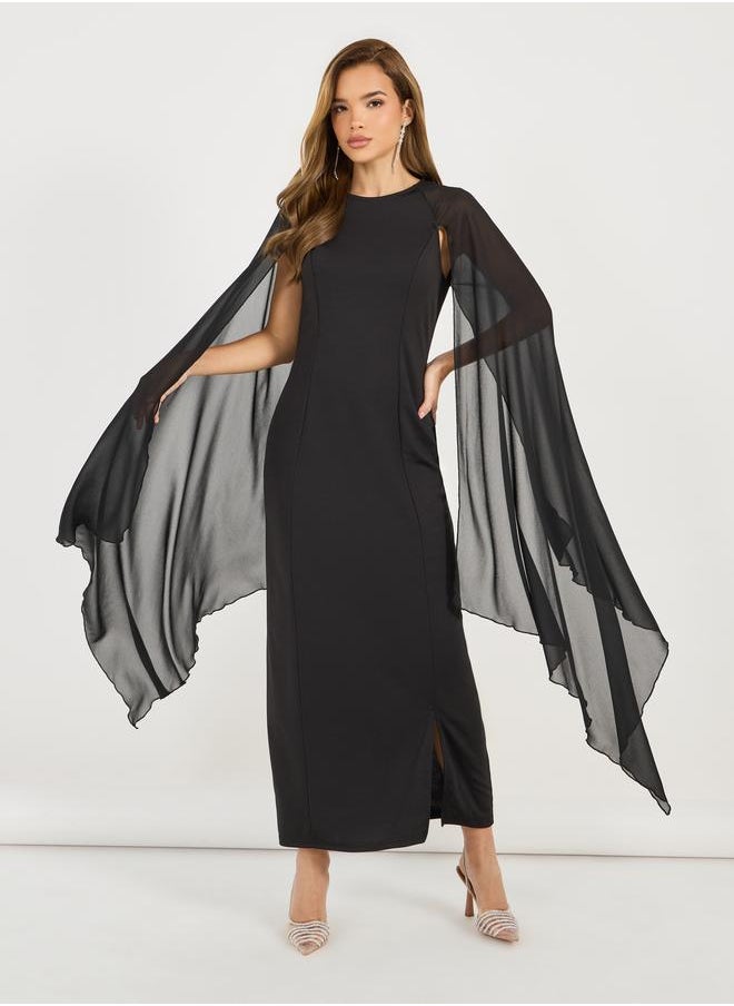 Styli Styli Draped Cape Sleeves Shift Maxi Dress  - Image 5
