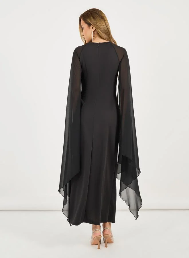 Styli Styli Draped Cape Sleeves Shift Maxi Dress