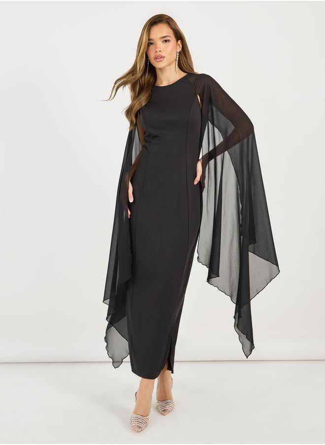 Styli Styli Draped Cape Sleeves Shift Maxi Dress  - Image 1