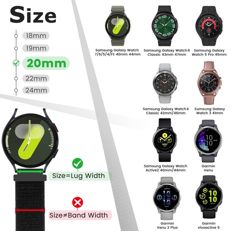 AVOD 20mm Nylon Quick Release Band Compatible with Samsung Galaxy Watch 7 6 5 4 40mm 44mm/Garmin VÃ­voactive 6/5/3/3 Music/Forerunner 570 42mm/55/158/165/245/645/Amazift Active 2/Active/T-Rex 3 Pro 44mm - Image 2