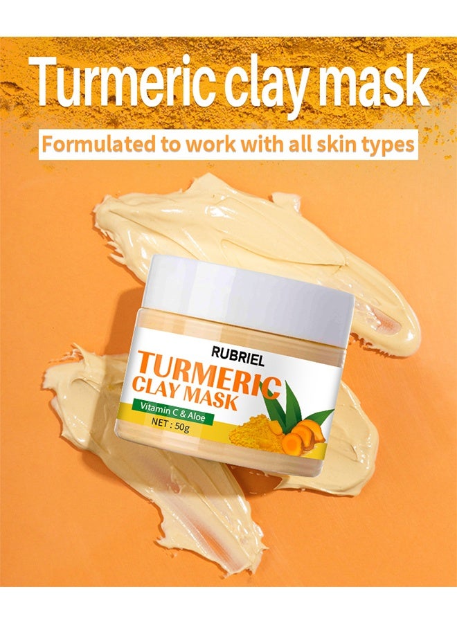 روبيريل قناع الطين بالكركم، فيتامين سي والألوة فيرا لتنظيف المسام السوداء بترطيب، عناية لتفتيح البشرة، قناع الطين بالكركم للتحكم في حب الشباب، الزيت وتنقية المسام، تقليل المسام السوداء، البقع الداكنة. - Image 2