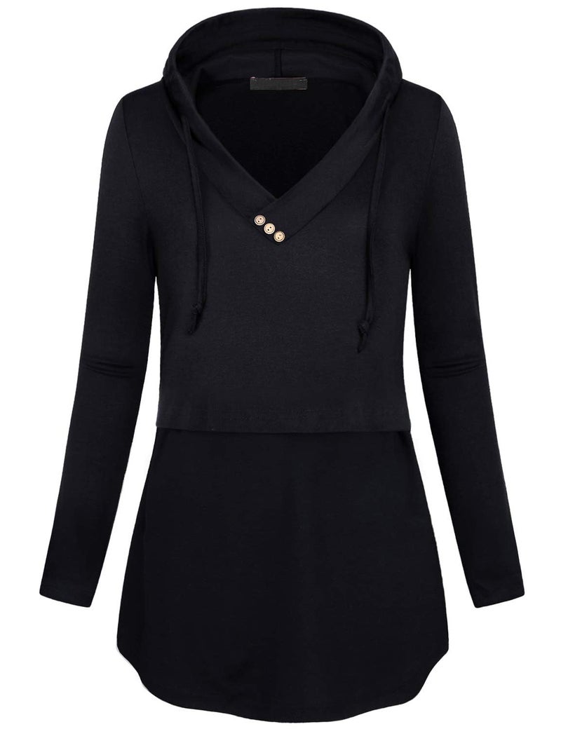 connche Quinee Breastfeeding Tops, Long Sleeve V Neck Pullover Nursing Hoodies for Women Mothers Tunic Sweatshirts Patchwork Maternity Shirt Autumn Light Everyday Wear Black L - Image 1