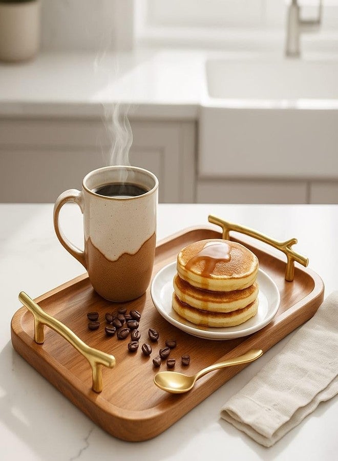 CentraLit Decorative Acacia Wooden Tray for Serving - Dining Table Accessories & Kitchen Organizer Serving Trays - Luxury Wooden Tray| 15×10 inch Gold Twig Handles for Home Decoration - Image 1