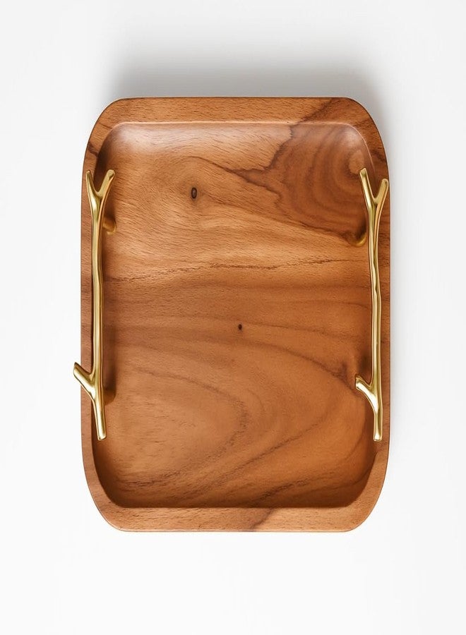 CentraLit Decorative Acacia Wooden Tray for Serving - Dining Table Accessories & Kitchen Organizer Serving Trays - Luxury Wooden Tray| 15×10 inch Gold Twig Handles for Home Decoration - Image 5