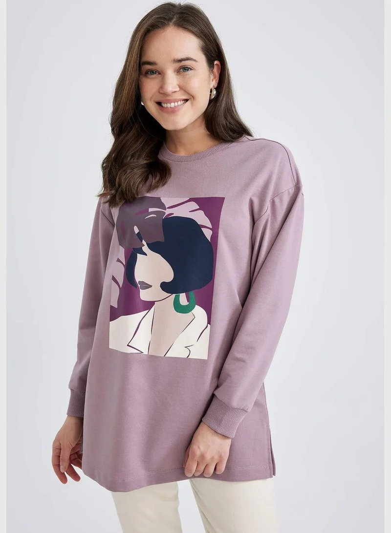 ديفاكتو Woman Relax Fit C Neck Long Sleeve Knitted Sweat Tunic