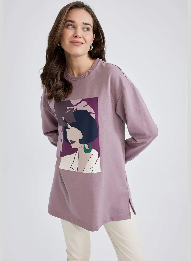 ديفاكتو Woman Relax Fit C Neck Long Sleeve Knitted Sweat Tunic
