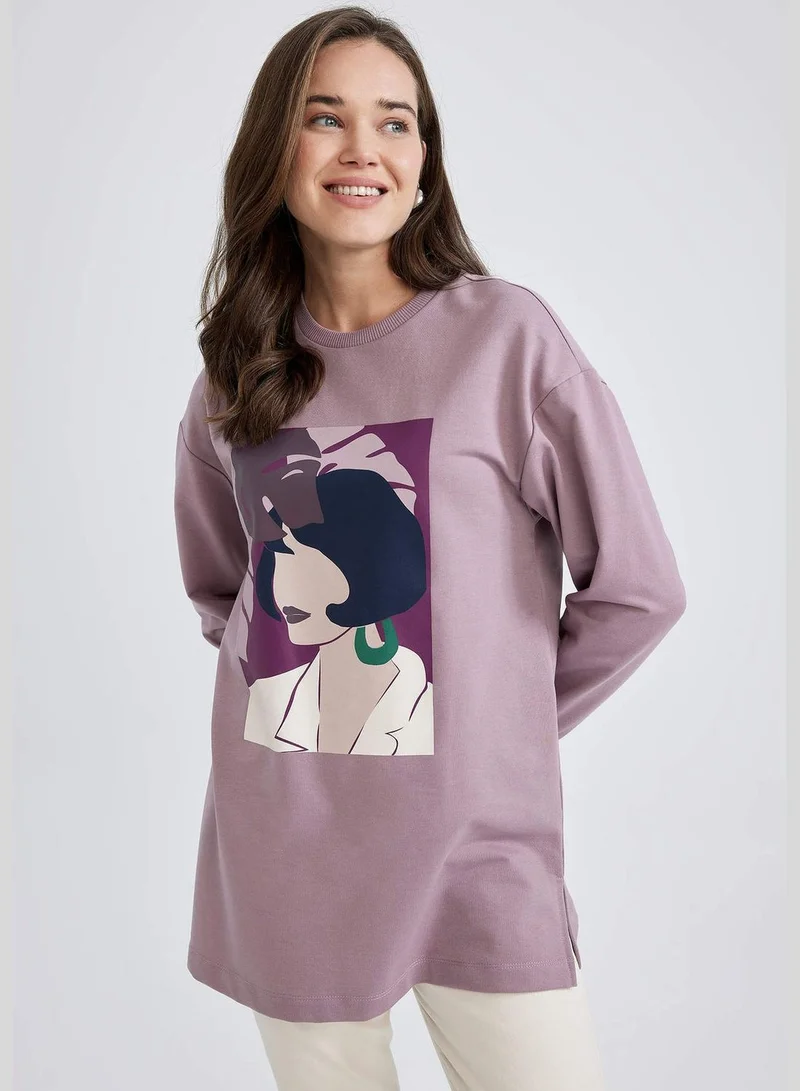 ديفاكتو Woman Relax Fit C Neck Long Sleeve Knitted Sweat Tunic