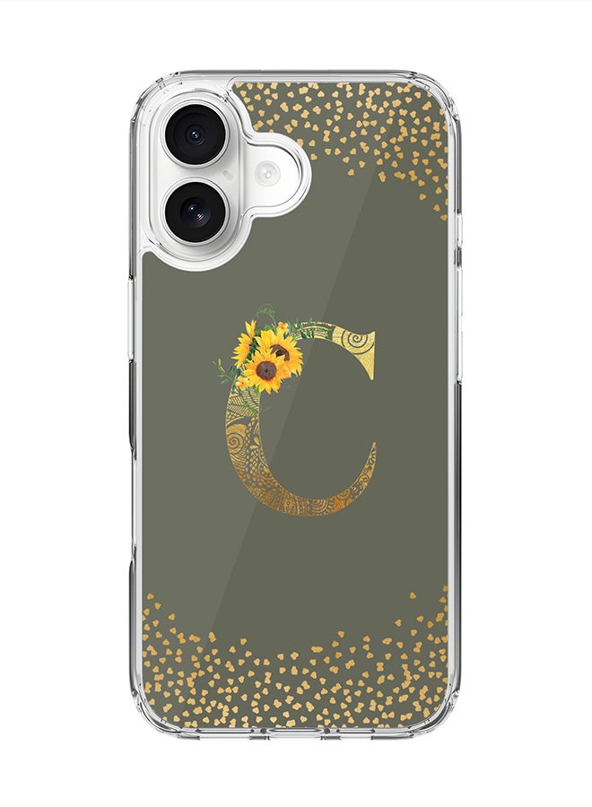 Stylizedd Classic Clear MagSafe Case for iPhone 17 , Hybrid Soft Case Flexible Edges Anti Drop TPU PC Gel Thin Transparent Cover [ Designed for iPhone 17 ] - Custom Monogram Initial Letter Floral Pattern Alphabet - C  (Olive Green )