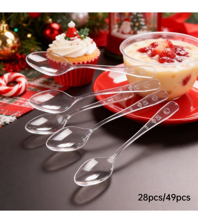 28 Pcs Transparent Pudding Dessert Spoons for Party Ice Cream Tasting - Image 1