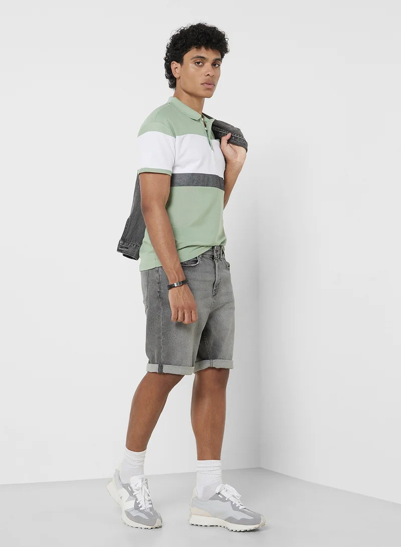 سفنتي فايف Polo Colorblock Shorts Sleeve T-Shirt