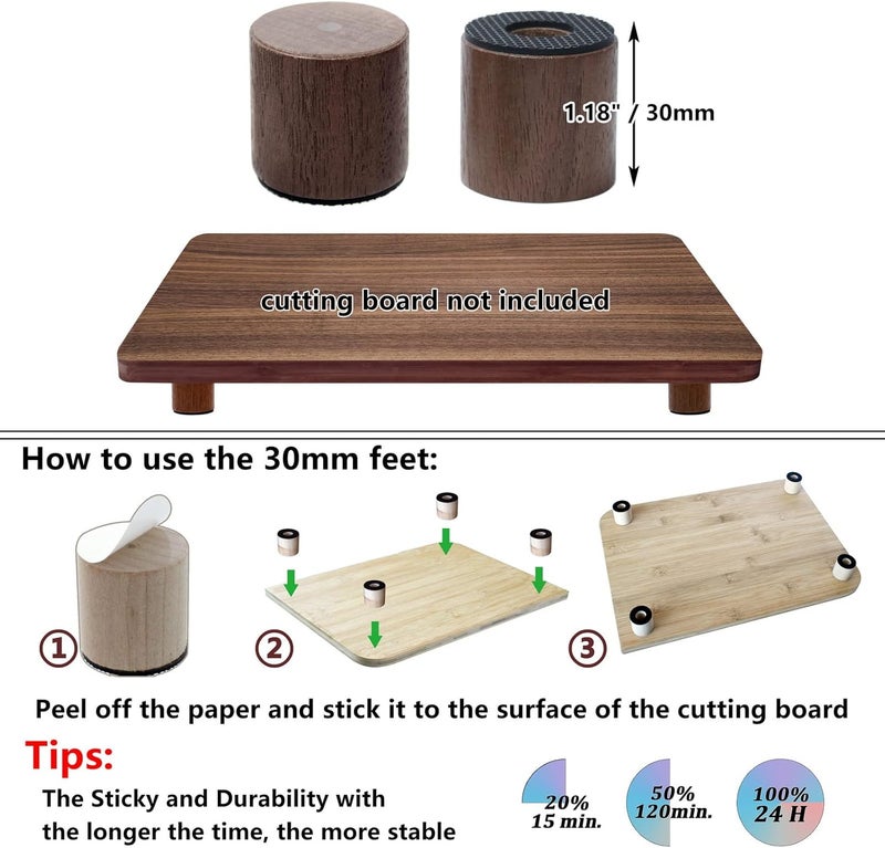 Anfu Cutting Board Feet, Walnut Chopping Board Feets, Non Slip Self Adhesive Butcher Block Legs with Screw (Not included Boards) - Image 3
