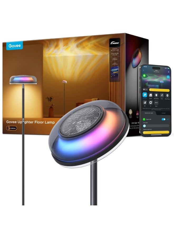 GoveeUplighter Floor Lamps Tri-Zone Independent, RGBIC Warm&Cold White Ripple Lighting Lamp Works with Matter and Alexa, 80+Scene Modes - Image 1