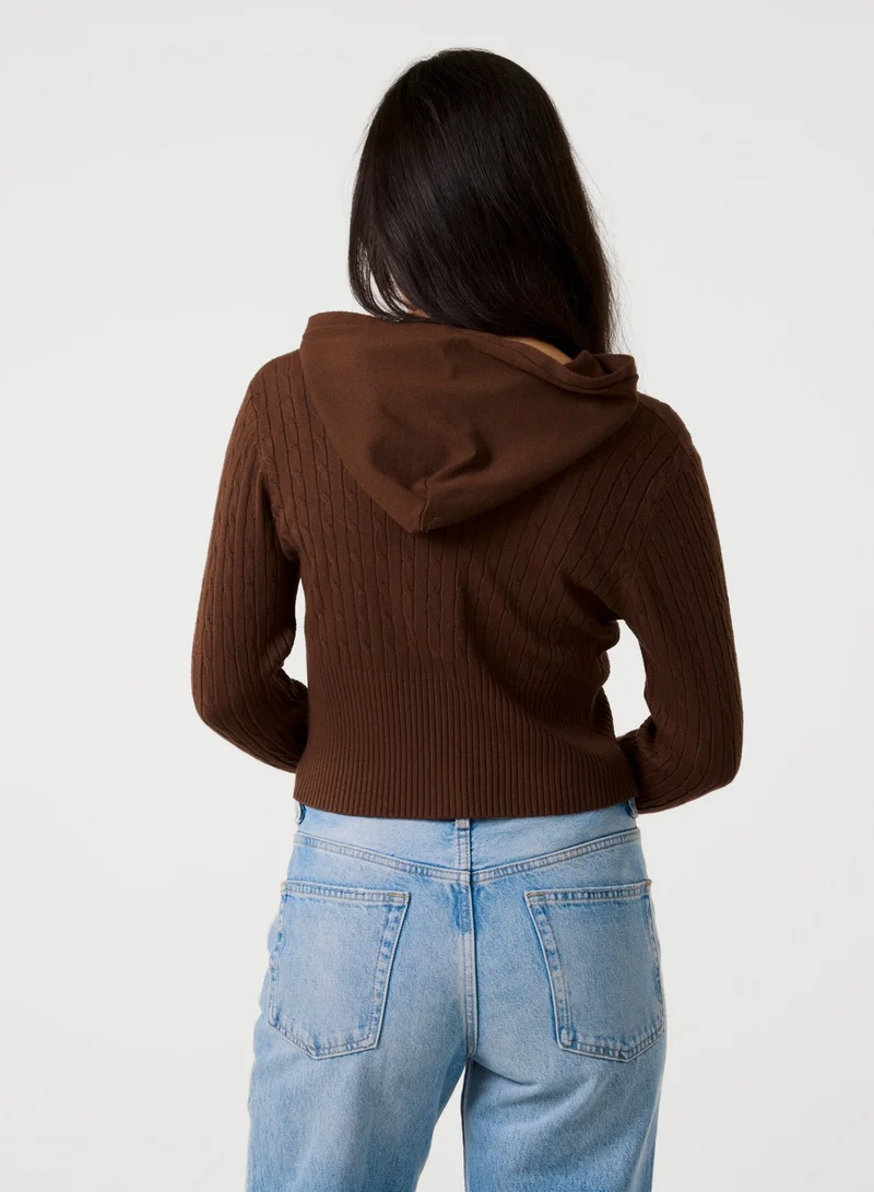 بينك فانيلا Cable Knit Bear Hoodie