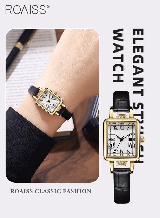 roaiss Women's Leather Strap Quartz Watch, Analog Display Rectangle Dial with Roman Numeral Scales, Retro Chic Waterproof Wristwatch as Gift for Ladies - Image 1