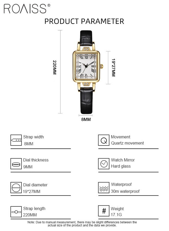 roaiss Women's Leather Strap Quartz Watch, Analog Display Rectangle Dial with Roman Numeral Scales, Retro Chic Waterproof Wristwatch as Gift for Ladies - Image 4