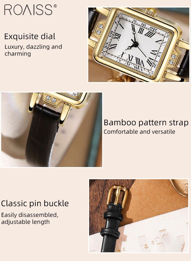 roaiss Women's Leather Strap Quartz Watch, Analog Display Rectangle Dial with Roman Numeral Scales, Retro Chic Waterproof Wristwatch as Gift for Ladies - Image 5