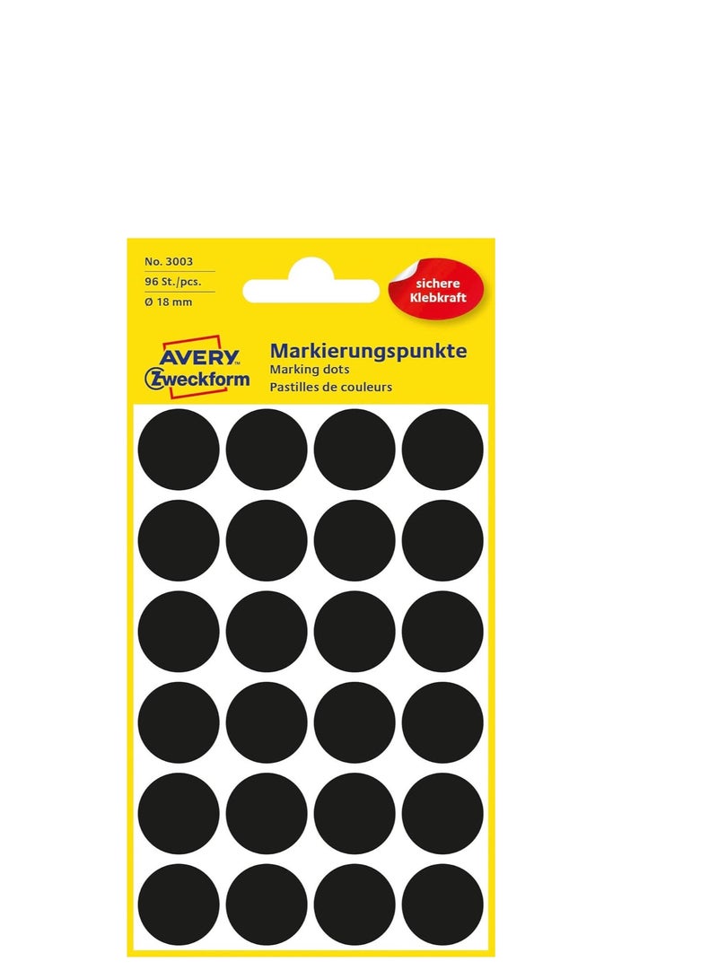 افيري مجموعة ملصقات لاصقة Avery Zweckform 3003 بقطر 18 مم، 96 قطعة، أسود - Image 5