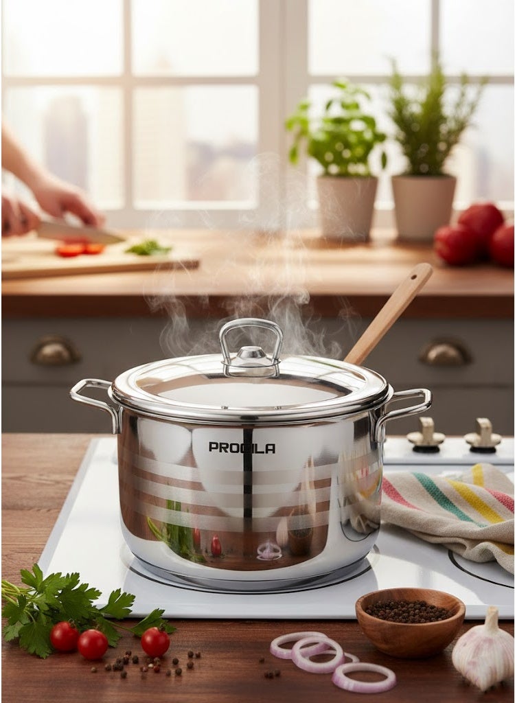 PROCILA Estra Stainless Steel Cooking Pot 18CM Silver With 5 Induction Layers Bottom - Image 2