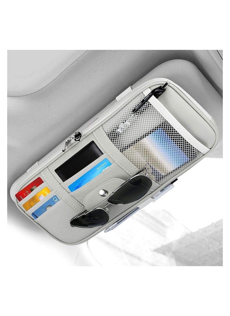 Y&D Car Sun Visor Organizer, Truck SUV Storage Pouch Registration Holder,Auto Interior Accessories Leather Pocket Organizer with Multi-Pocket Net Zipper for Card License Pen Key Document Sunglasses  - Image 1