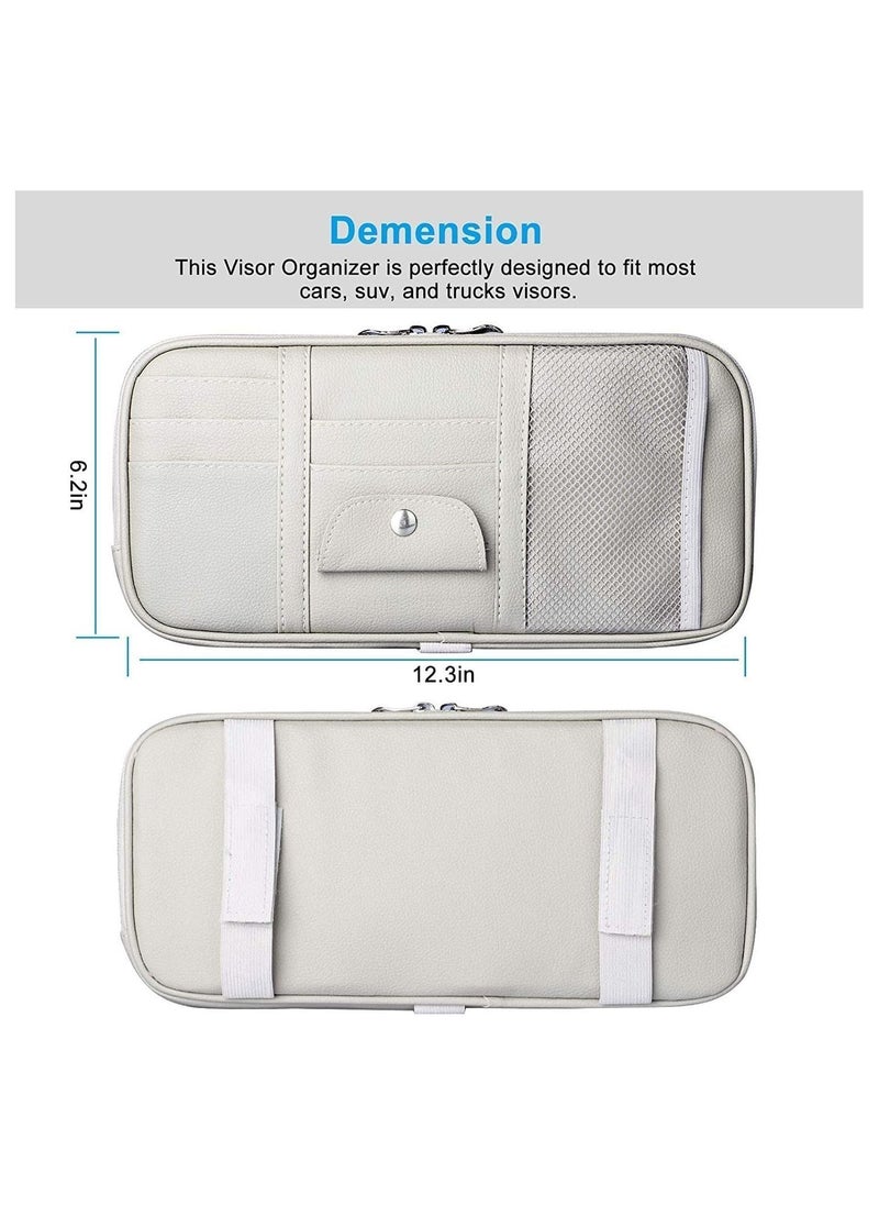 Y&D Car Sun Visor Organizer, Truck SUV Storage Pouch Registration Holder,Auto Interior Accessories Leather Pocket Organizer with Multi-Pocket Net Zipper for Card License Pen Key Document Sunglasses  - Image 3