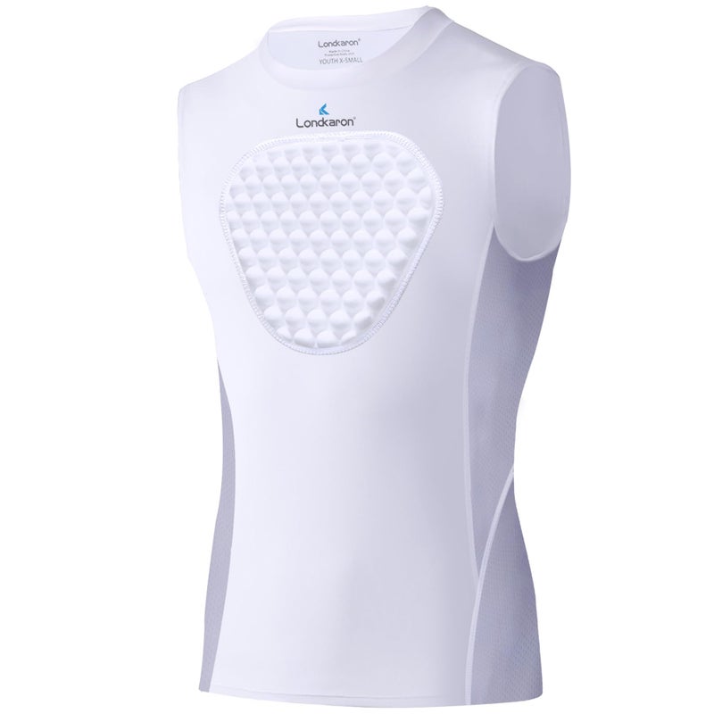 Londkaron Youth Elite Chest Protector Shirt, Padding on Chest for Baseball, Football & Softball (White/Grey, Medium) - Image 5