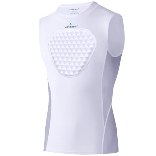 Londkaron Youth Elite Chest Protector Shirt, Padding on Chest for Baseball, Football & Softball (White/Grey, Medium) - Image 1