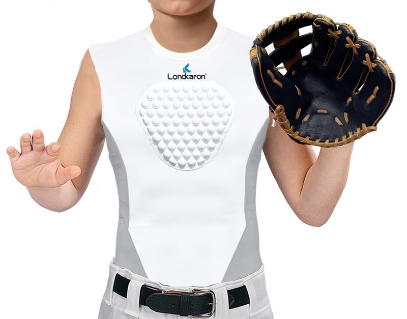 Londkaron Youth Elite Chest Protector Shirt, Padding on Chest for Baseball, Football & Softball (White/Grey, Medium) - Image 4