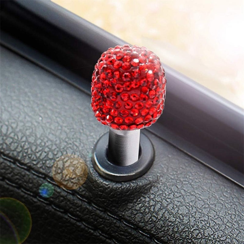 cheekyglo 2 Pieces Car Door Lock Pin, Decortion Glitter ling Rhinestone uto Interior Lock Pull Pin Knos luminum lloy Universal uto Interior ccessories, Red-Red - Image 2