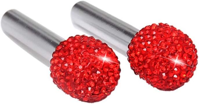cheekyglo 2 Pieces Car Door Lock Pin, Decortion Glitter ling Rhinestone uto Interior Lock Pull Pin Knos luminum lloy Universal uto Interior ccessories, Red-Red - Image 1