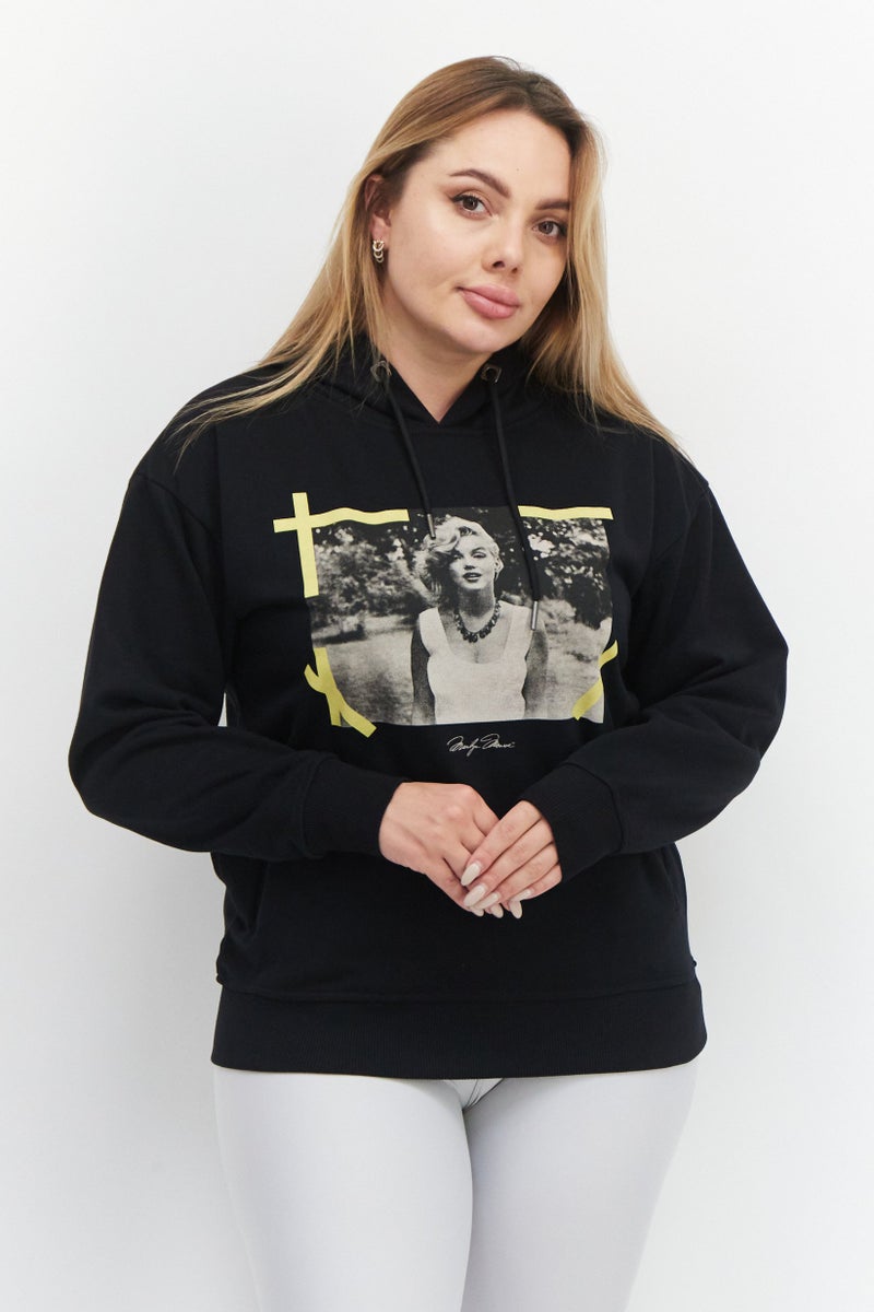 Marilyn Monroe Women Hooded Printed Long Sleeve Sweatshirts, Black - Image 1
